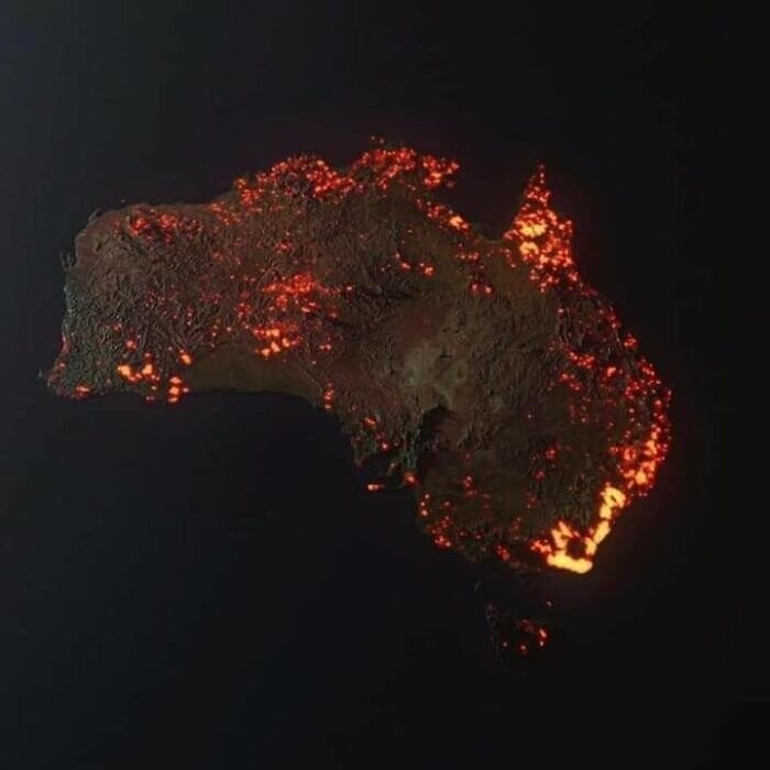 3D-визуализация пожаров в Австралии, сделанная по спутниковым данным Nasa