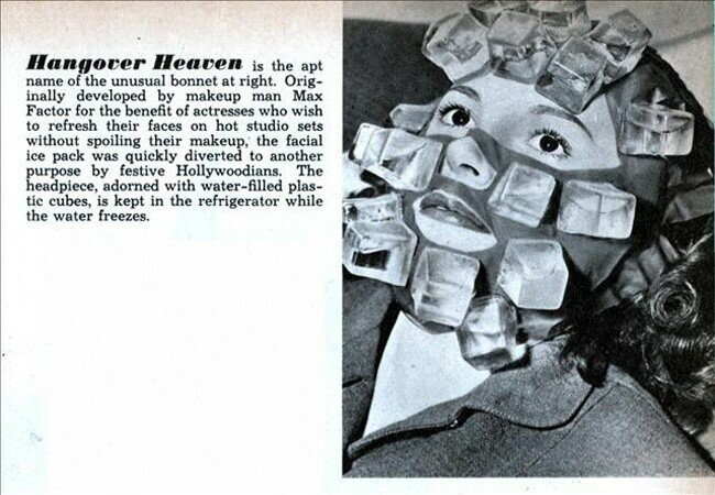 Ледяная маска, которая, как говорили, помогает прийти в себя после пьянки, 1947 год.