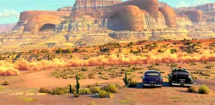 «Тачки» (2006) Каньоны в этом мультфильме напоминают по форме старинные автомобили.