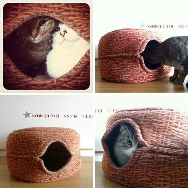 Две корзины для хранения легко превратить в один кошачий домик