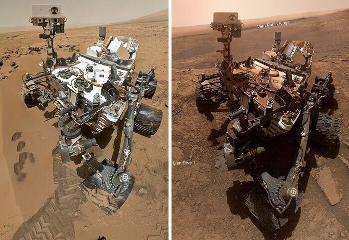 Вот он, марсоход Curiosity: слева - семь лет назад, справа - сегодня