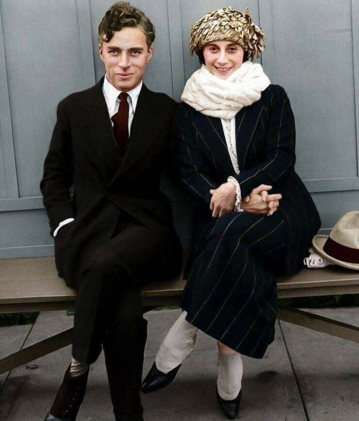 Колоризированная фотография Чарли Чаплина и русской балерины Анны Павловой, 1922 год 
