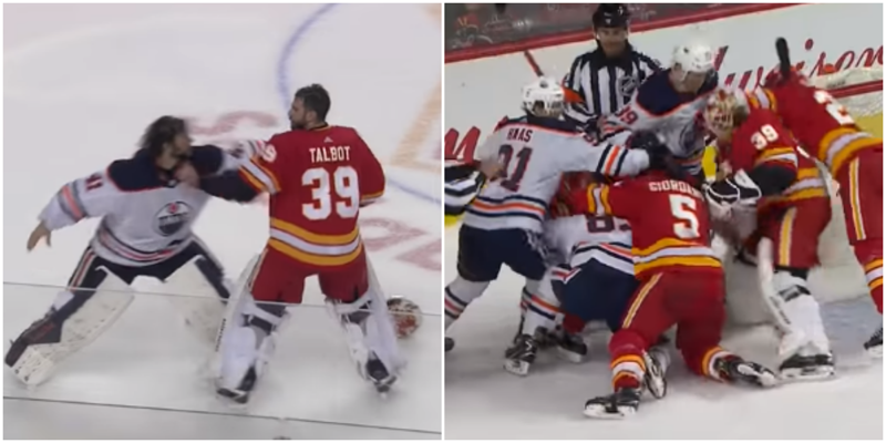 Матч НХЛ превратился в настоящую бойню из-за драки вратарей