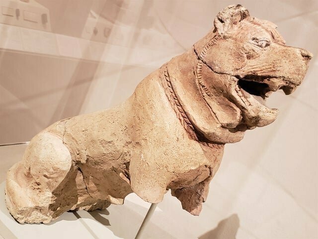 5. Середина 2-го тысячелетия до нашей эры. Скульптура собаки с ошейником напоминает современного мастифа
