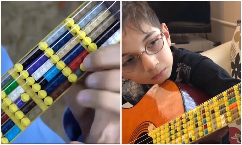 Отец с сыном смастерили уникальную гитару из Lego