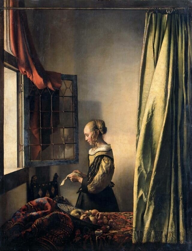 4. "Девушка, читающая письмо у открытого окна" (холст, масло, 1657-59)