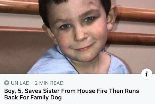 Немного новостей: "5-летний мальчик спас сестру из горящего дома, когда вернулся, чтобы забрать их домашнюю собаку"