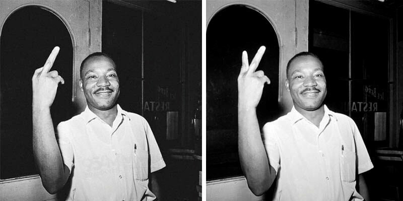Мартин Лютер Кинг, показывающий неприличный жест