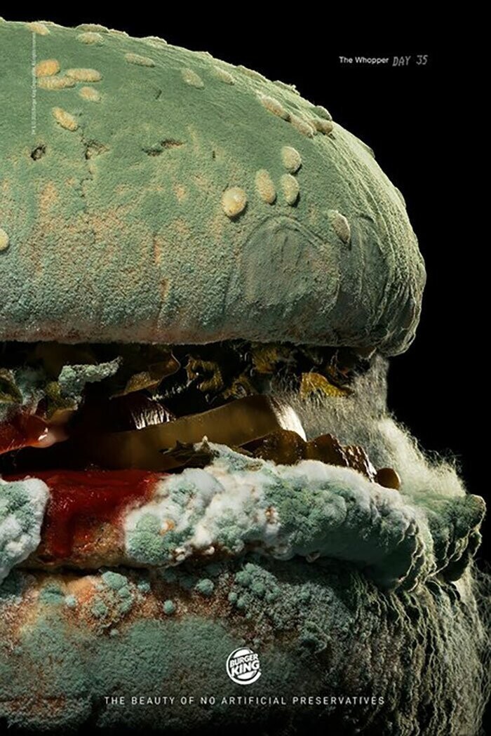 На днях Burger King выпустил новую смелую рекламу, демонстрирующую то, как будет выглядеть бургер без искусственных консервантов