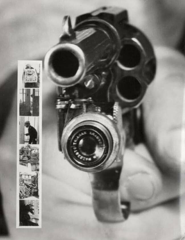 Револьвер, который во время нажатия на спусковой крючок, делал фотографию "на память"! (New York,.1938) 