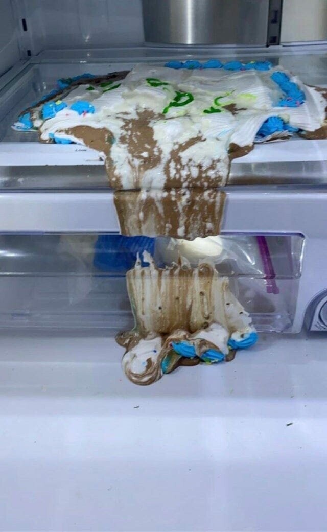 4. «Я не знал, что купил торт с мороженым, и поставил его в холодильник»
