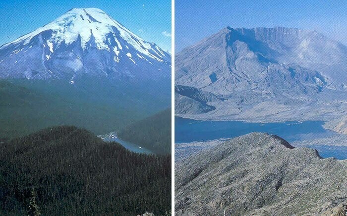 Вулкан святой Елены до и после извержения