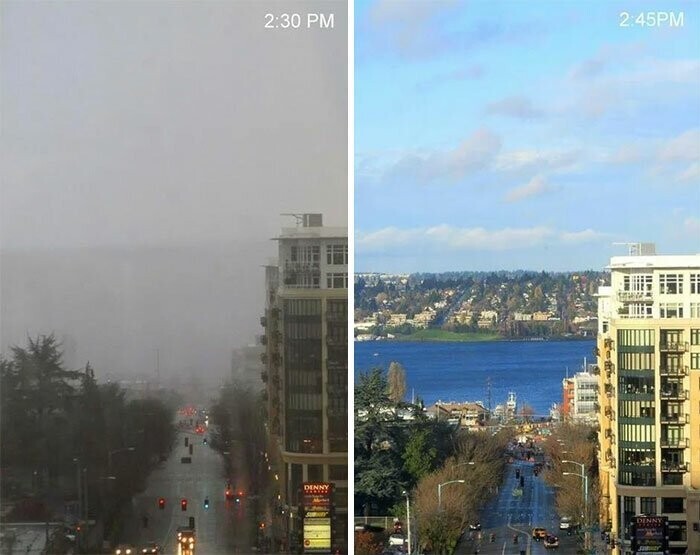Изменчивая погода в Сиэттле: разница между снимками - 15 минут