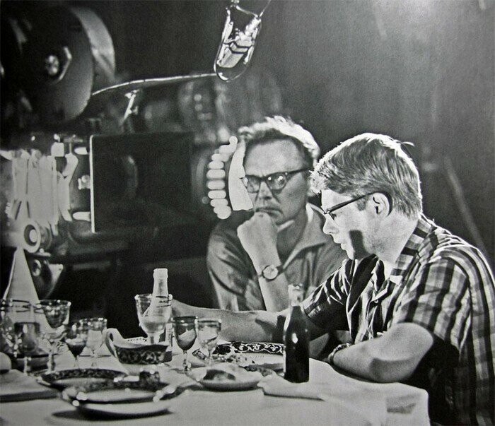 Леонид Гайдай и Александр Демьяненко на съемках "Кавказской пленницы", 1966 год 