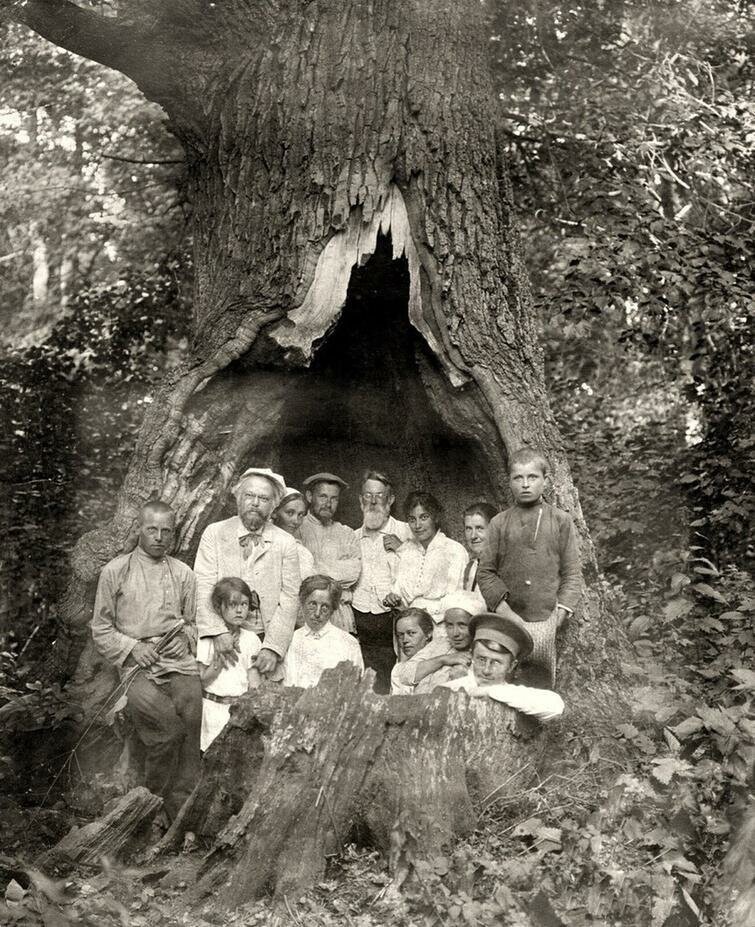Владимир Иванович Вернадский с родственниками и друзьями на даче в дупле дерева, июнь - август 1910 года, Полтавская губерния