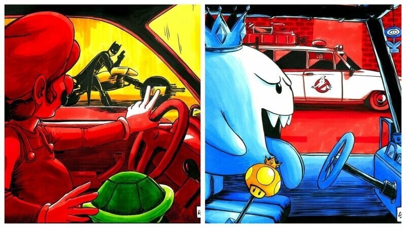 Художница нарисовала гонки между Супер Марио и другими известными персонажами