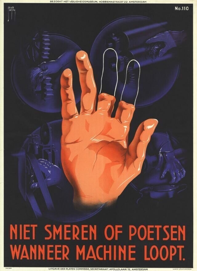 Кровь, кишки, намотало: голландские плакаты по безопасности труда