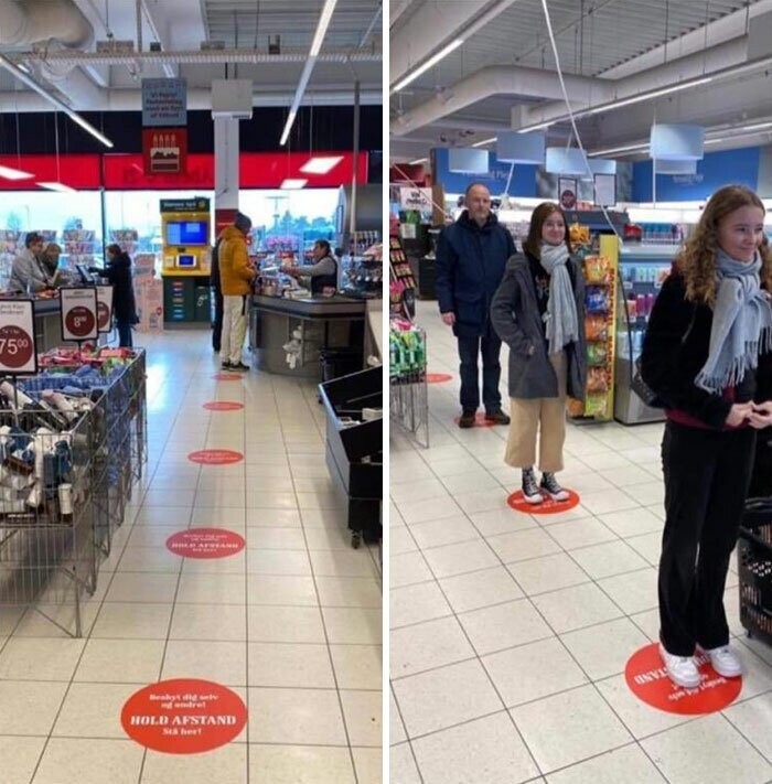 Разметка для социальной дистанции в супермаркете