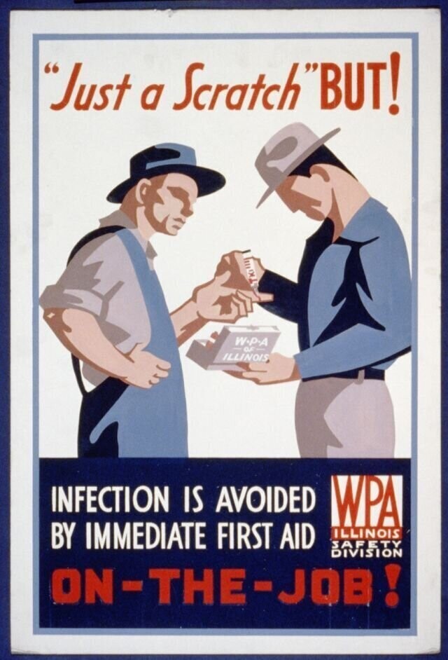 10. Плакат, рекламирующий немедленное лечение травм на рабочем месте