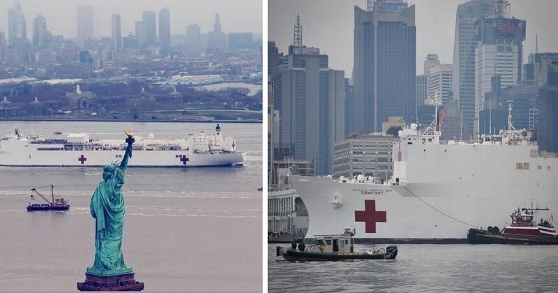 В Нью-Йорк прибыл гигантский плавучий госпиталь ВМС США