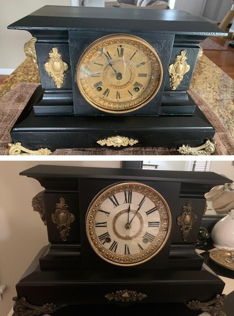 Настоящий раритет, настольные часы Ansonia Bangor 1880-1910 гг.. Куплены за пару долларов на барахолке, после реставрации могут стоить уже сотни долларов.