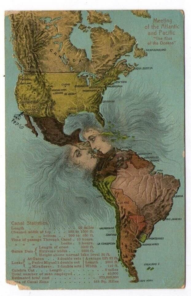 Поцелуй двух океанов. Почтовая открытка, 1923