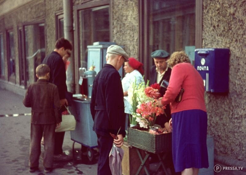 Цветы и содовая в продаже в Ленинграде, 1963 г.