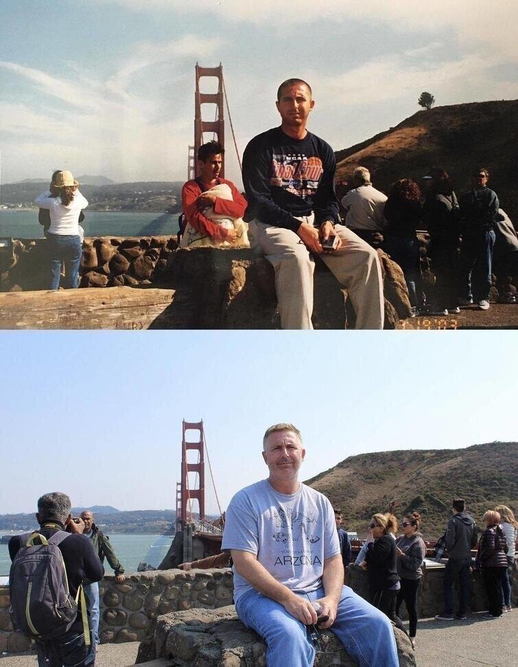 "Сделал точно такое же фото моего отца на фоне моста Золотые Ворота с интервалом в 15 лет"