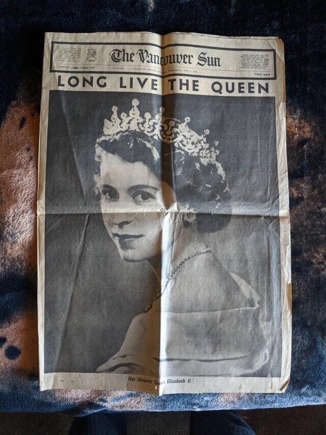1. «Нашёл газету, которая объявляет, Что Елизавета II стала королевой»