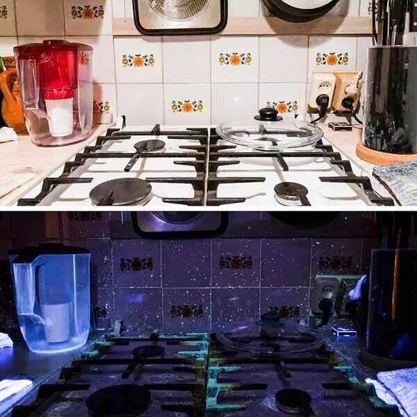 Ультрафиолетовый свет может раскрыть «грязные» секреты даже на самой чистой кухне