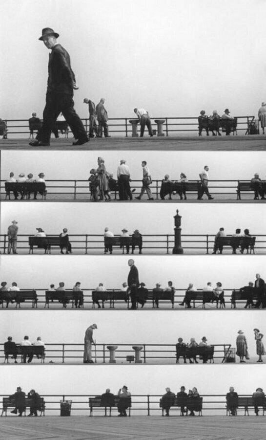 Нотный стан набережной, 1950 год. Фотограф: Гарольд Файнстайн.