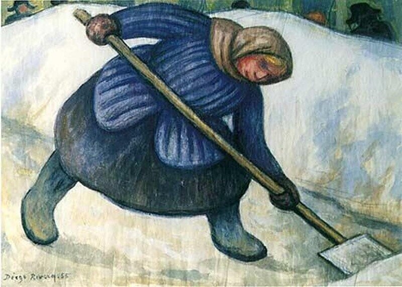 Диего Ривера. "Женщина, чистящая снег" (1955) - нарисовано в поездке в СССР