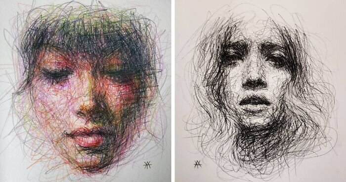 Художница создаёт женские портреты из каракуль