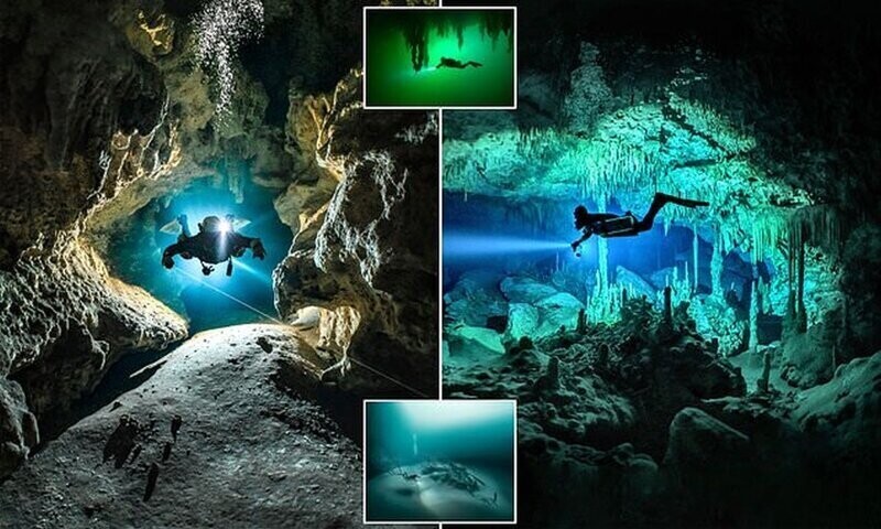 Отважный дайвер сфотографировал лабиринты подводных пещер на побережье Карибского моря