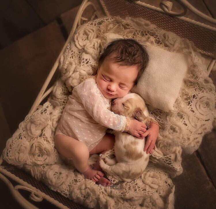 Трогательные фотографии новорожденных в обнимку с маленькими зверюшками