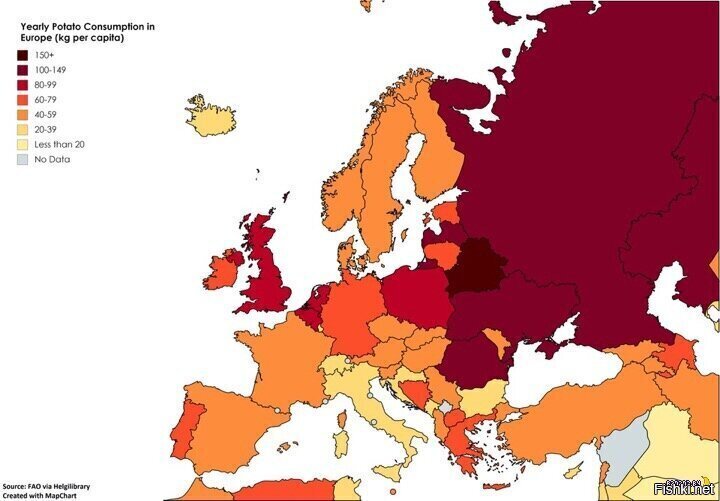 Попалась вот такая карта Европы, тут отмечены страны по уровню годового потре...