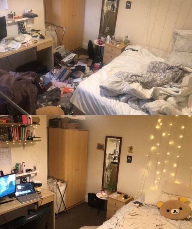 Моя комната до и после того, как я излечилась от депрессии