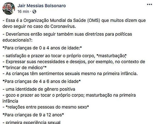 Бразильский президент не хочет слушать безнравственных советов ВОЗ