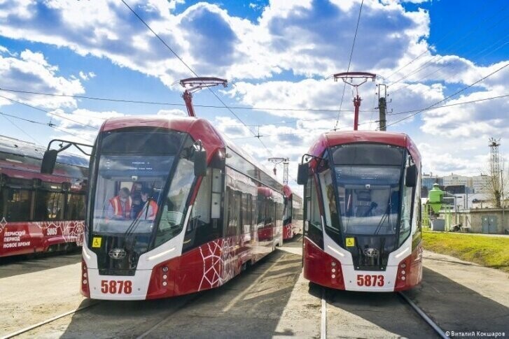 В Перми на линию вышли семь новых трамваев «Львенок»