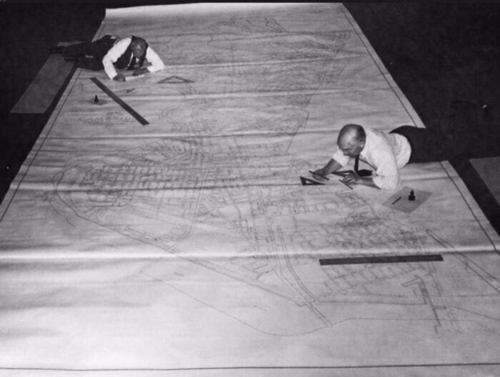 Градостроительное проектирование до изобретения AutoCAD, 1950–е.