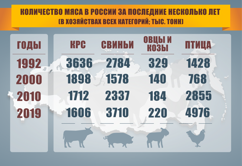 Количество произведенного мяса в России за последние несколько лет