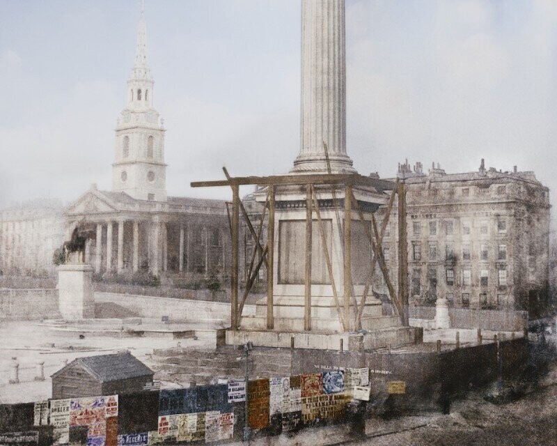 Апрель 1844 года. Строительство колонны Нельсона на Трафальгарской площади в Лондоне.