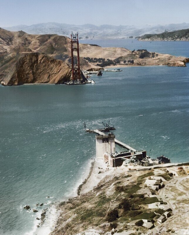1934 год. Строительство висячего моста Золотые Ворота, Сан-Франциско.
