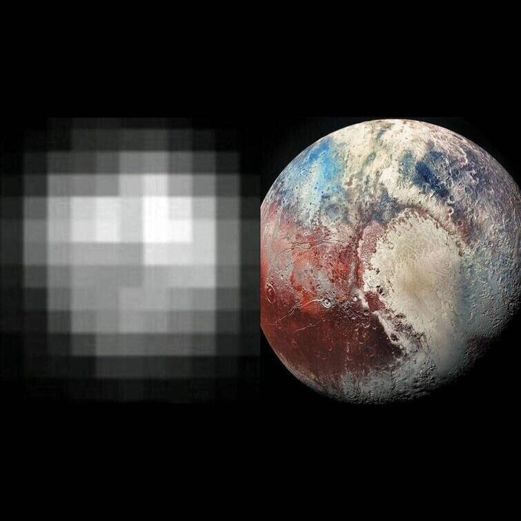 Чего можно добиться за 25 лет. Фотографии Плутона, сделанные в 1994 году (слева) и в 2019 (справа)
