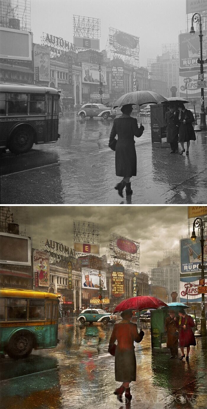 Таймс Сквер в дождливый день, 1943