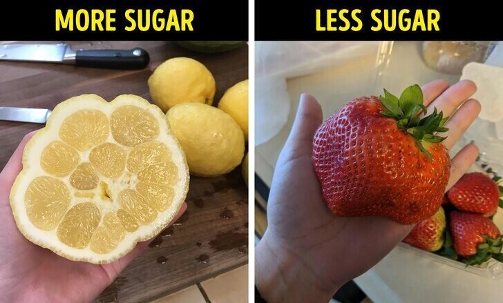  Лимон — 70% сахара, а клубника — только 40% сахара.