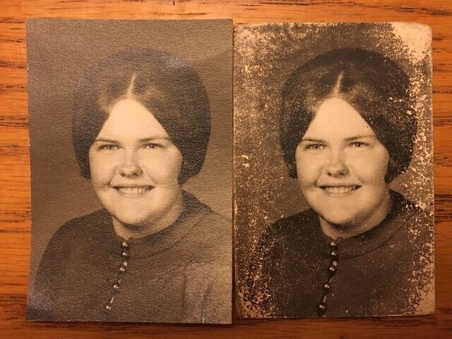 3. Слева фото, которое лежало в альбоме, справа - снимок, который носили в кошельке с 1971 года