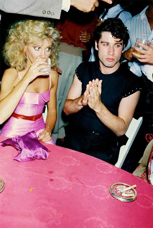 Оливия Ньютон-Джон и Джон Траволта на вечеринке в честь премьеры фильма «Бриолин» 1978 года.