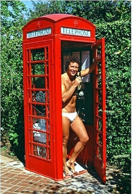 Том Джонс позирует в британской телефонной будке, в июле 1980 года в Беверли-Хиллз, штат Калифорния.