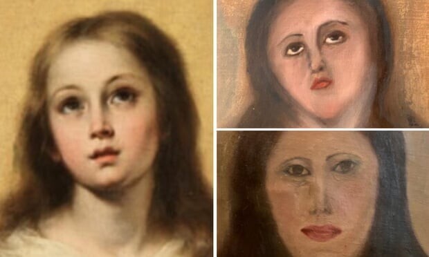 Дева Мария до и после реставрации
